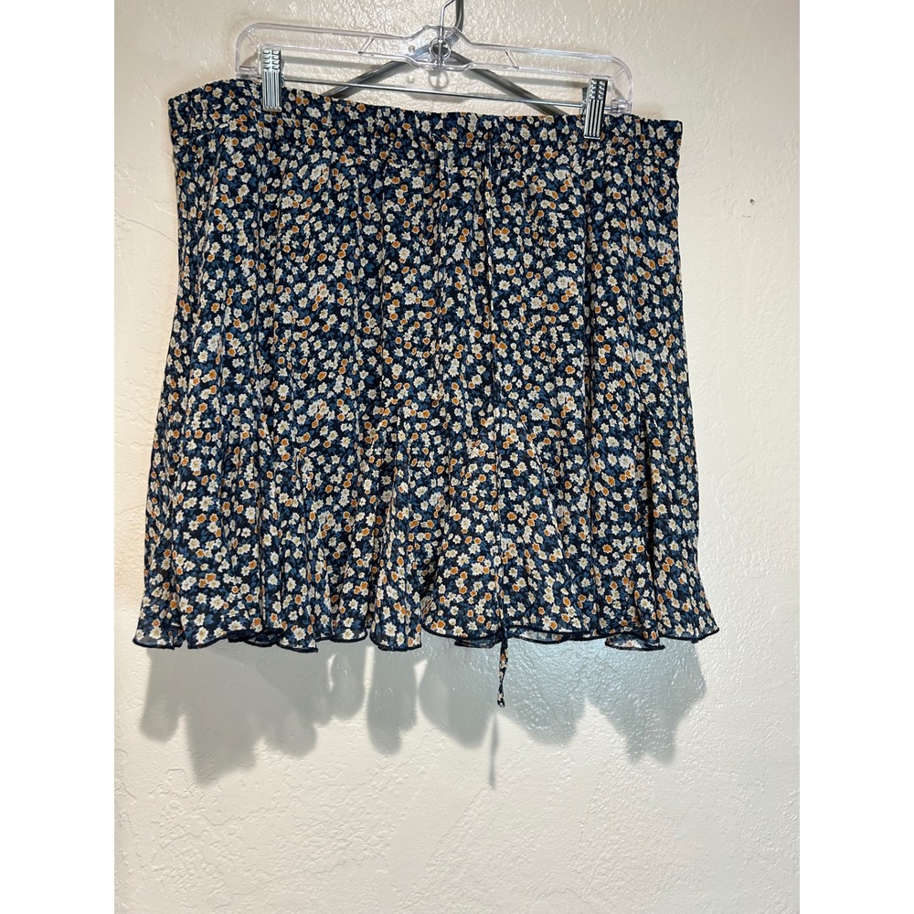 First Love by Lovelyn Navy Blue Ditsy Floral Mini Skirt Womens Plus Size 2X Boho